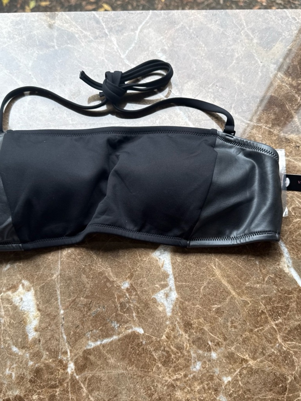 Victoria's Secret Black Strapless Bikini Top with Faux-Leather Trim
